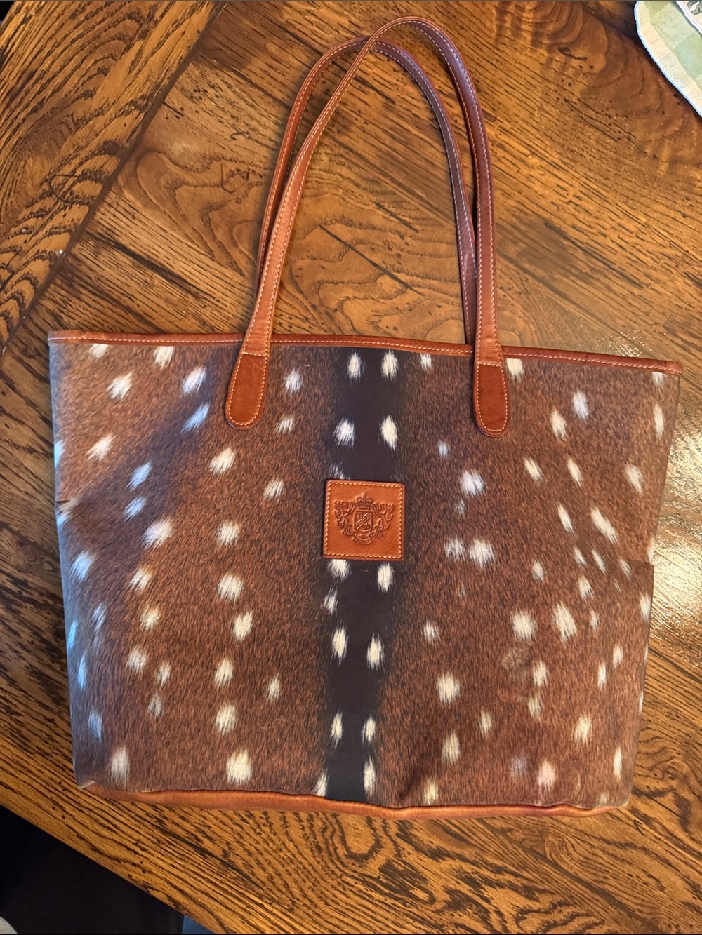Barrington St. Anne Tote Bag with Leather Trim Doe Print Deer Print